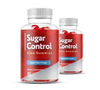 'Two clear plastic bottles of Sugar Control Keto Gummies with Apple Cider Vinegar standing side-by-side against a plain white background, displaying the red labels and gummies inside.'